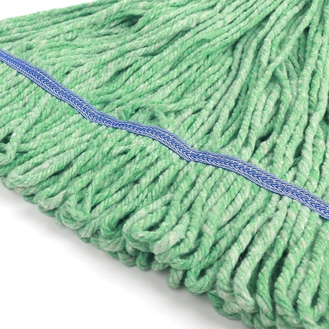 Matthew Cleaning Heavy Duty Mop Head Commercial Replacement for General and Floor Cleaning, Wet Industrial Blue Cotton Looped End String Head Refill (Pack of 6) Green