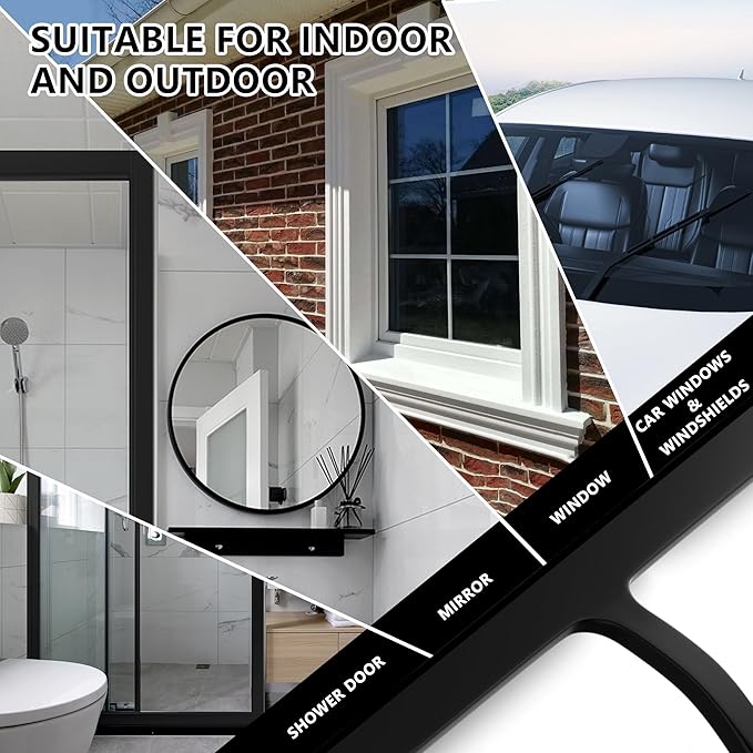 VEELAR Shower Squeegee for Shower Glass, Bathroom Glass Cleaning Tool with Hook Mount, Squeegee for Glass Doors, Window Cleaning, Tile Shower Walls (Black)