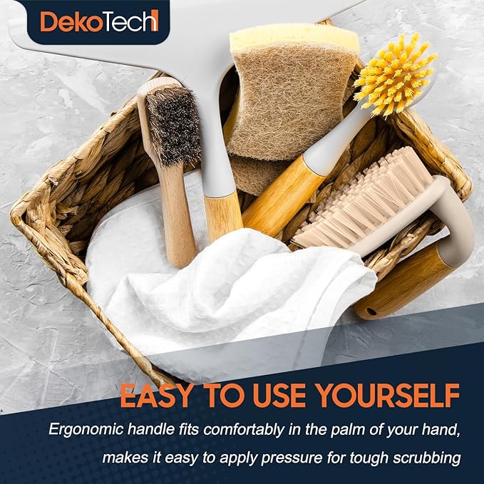 Dekotech Heavy-Duty Shoe & Household Scrub Brush – Ergonomic Wooden Handle with Stiff Bristles for Deep Cleaning Sneakers, Tiles, Grout & Hard Surfaces (2 Pack)