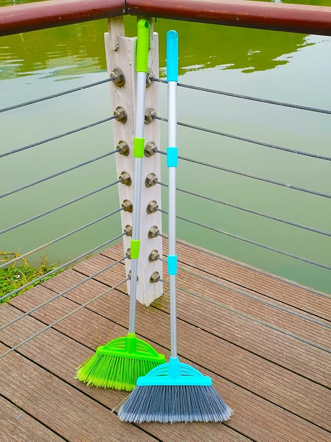 Xifando Three-Section Telescopic Aluminum Alloy Rod Long-Handled Broom for Housekeeping Garden Camping Outdoor&Indoor, 3 CPS Green