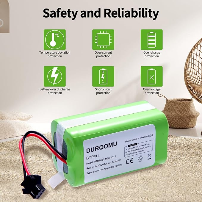 Durqomu 14.4V 2600mAh Li-ion Battery Replacement Compatible with X500 Eufy Robovac 11S MAX 12 15C 15T MAX 25C 30C G10 Hybrid G20 G30 G35 Edge R450 R500 and Ecovacs Deebot N79 N79S DN622
