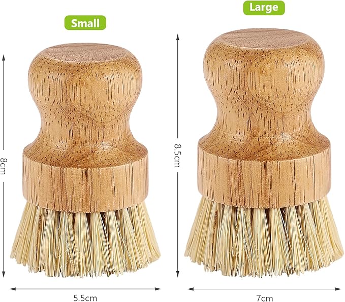 Natural Wooden Dish Brush,Kitchen Bamboo Scrub Brush for Dishes,2 Pack (Style-B, Small)