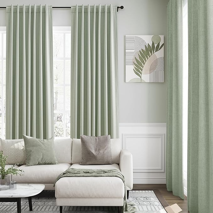 Mist Sage Linen Blackout Curtains 120 Inches Long Back Tab Thermal Insulated Extra Long 10 FT Cooling Noise Cancelling Full Shading 2 Panels Set for Bedroom Modern Urban Curtains Drapes 52x120