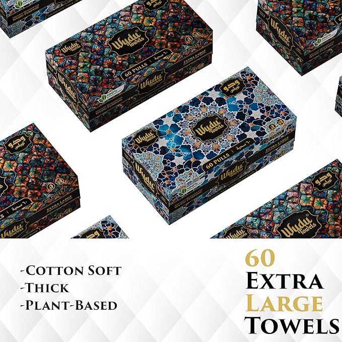 Wudu Towel After Ablution – 60 Count (Pack of 1) – Biodegradable Cloth-Based Dry Towels – Islamic Prayer Accessory for Home, Mosques, Travel – Pairs with Prayer Beads, Mats & Qibla Compass