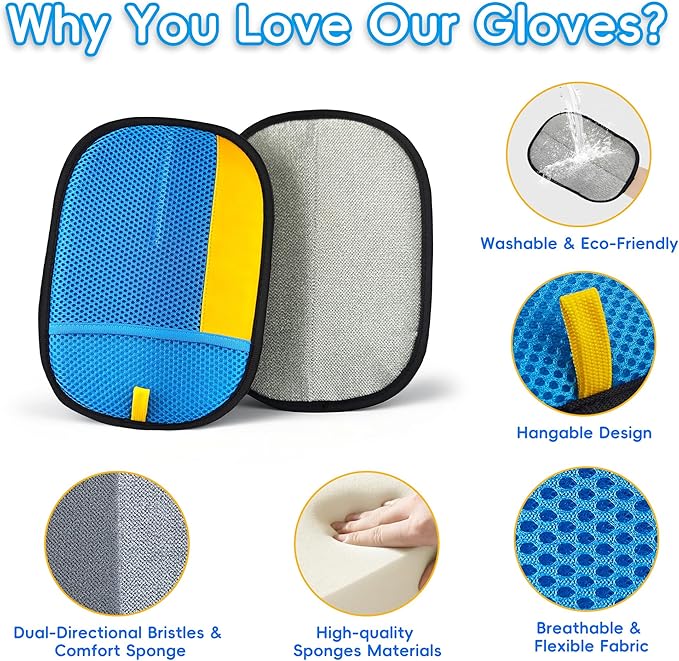 YOSEPATI Pet Hair Removal Glove, Magic Brush Electrostatic Mitt, Pet Hair Remover Tool for Dog & Cat, Reusable Pet Hair Gloves Pet Grooming Needs, Fur Remover for Couch, Clothing, Carpet & Car Seat