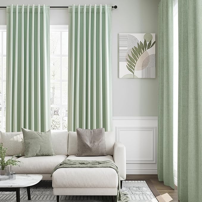Aqua Green Linen Blackout Curtains 120 Inches Long Back Tab Rod Pocket Thermal Insulated Noise Reducing High Ceiling to Floor 10FT 2 Panels Set for Living Room Elegant Modern Curtains Drapes 52x120