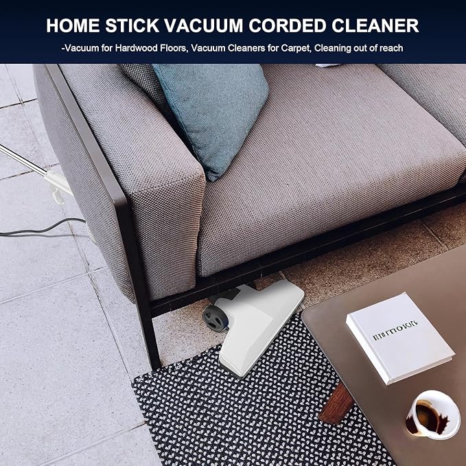 FUNCCUBE Stick Vacuum Cleaner, Corded 2-in-1 Lightweight Vacuum with Powerful Suction, Washable HEPA Filter, Handheld & Upright for Pet Hair, Carpet, Hardwood Floor & Home Cleaning – White MC607C