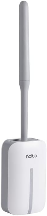 Modern Wall-Mounted Toilet Brush and Stand Set, Silicone Toilet Bowl Cleaning Brush, Soft and Durable, with Suction Cup Seamless Hook,Grey