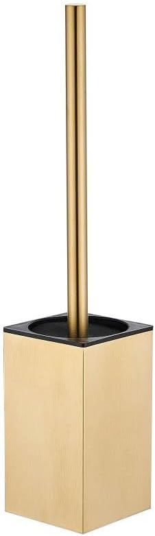 Freestanding Toilet Brush and Holder Set Stainless Steel Toilet Bowl Cleaners Square Modern Toilet Brush Heavy Duty Bathroom Accessories (Brushed Gold)