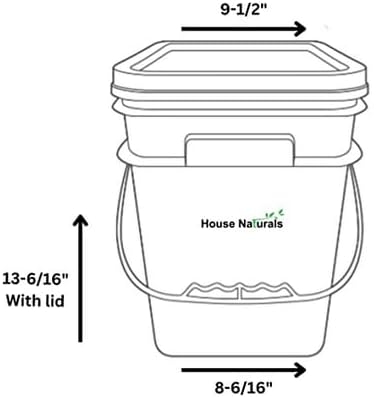 House Naturals 4 Gallon Square Buckets with lids- Made in USA Container- Pack of 10 (Green - Black lids)