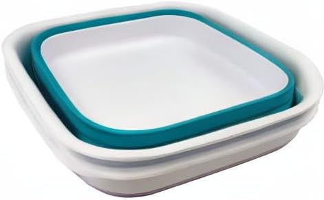 SAMMART 8L (2.1 Gallon) Collapsible Tub - Foldable Dish Tub - Portable Washing Basin - Space Saving Plastic Washtub (Ceramic Blue/Pale Purple(Set of 2))