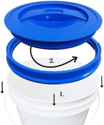 House Naturals 2 Gallon White Bucket with Screw on Lid - Pack of 3 Made in USA contrainers (Black Buckets with Blue Lids)