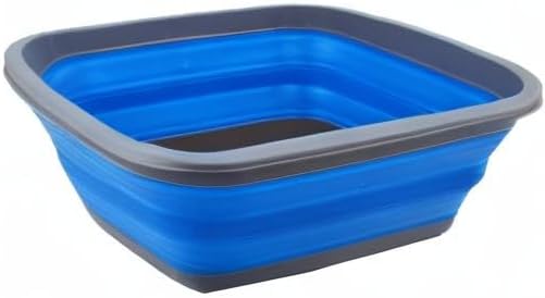 SAMMART 10L (2.6 Gallon) Collapsible Tub-Foldable Dish Tub-Portable Washing Basin-Space Saving Plastic Washtub (Dark Grey/Blue, 1)