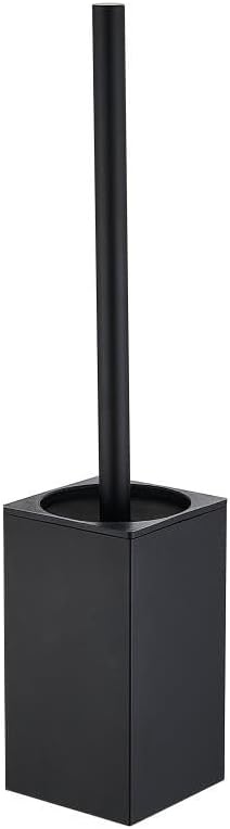 Freestanding Toilet Brush and Holder Set Stainless Steel Toilet Bowl Cleaners Square Modern Toilet Brush Heavy Duty Bathroom Accessories (Matte Black)