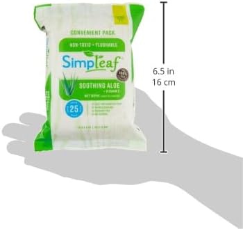 Simpleaf Flushable Wet Wipes Aloe Vera| Eco-Friendly, Paraben & Alcohol Free | Hypoallergenic & Safe for Sensitive Skin | Soothing Aloe Formula | (12 x 25 Counts Convenient Pack) 300 Counts Total