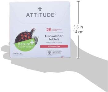 ATTITUDE Dishwasher Tablets, Water-soluble Plant- and Mineral-Based Effective Formula, Phosphate-free, Vegan and Cruelty-free, Unscented, 26 Count (Pack of 2)