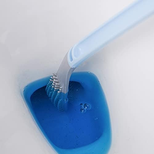 Long Handled Golf Toilet Brush，Flexible Silicone Toilet Bowl Cleaning Brush，Flexible Bendable Silicone Golf Toilet Bowl Cleaning Brush,(Blue White Toilet Brush ith Hook)