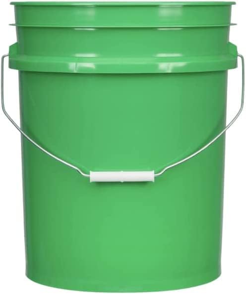 House Naturals 5 Gallon Food Grade Made in USA Pail Plastic Bucket with Screw on Air Tight Double Gasket Lid, (Pack of 3) (Green Buckets- Green Lids)