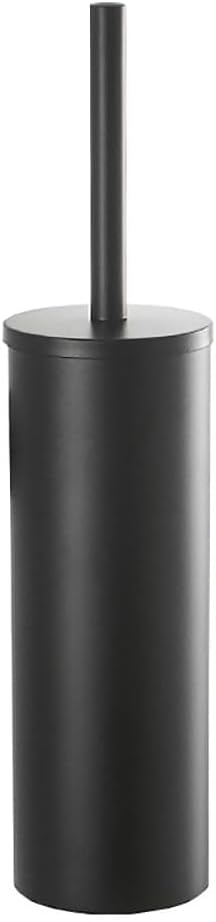 Toilet Brush and Holder Set KWQKEM Stainless Steel Toilet Bowl Cleaners Brush and Holder Free Standing with Lid Bathroom Accessories Brush Head Replaceable Stylish Modern Design (Matte Black)