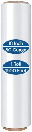 Stretch Wrap for Home & Office: 80 Gauge Heavy Duty Plastic Pallet Wrap, 18" x 1500 Ft for Securing Boxes, Moving, Packing Parcels & Furniture Protection (1 Roll)