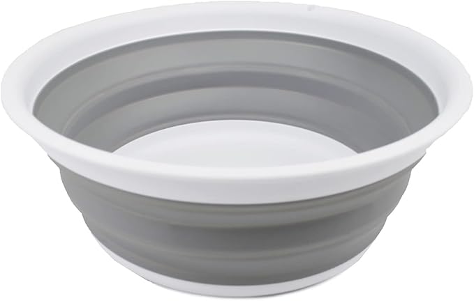 SAMMART 7.5L (1.98 Gallon) Collapsible Tub - Foldable Dish Tub - Portable Washing Basin - Space Saving Plastic Washtub (White/Grey)