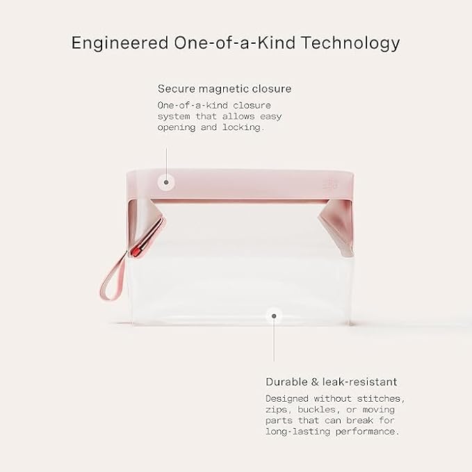 Cadence Parcel - Clear Dopp Kit with Magnetic Closure - Durable and Leak-Resistant Travel Toiletry Kit - Modular Design - Hygiene Bag for Travel Essentials - 4 Qt - Rose
