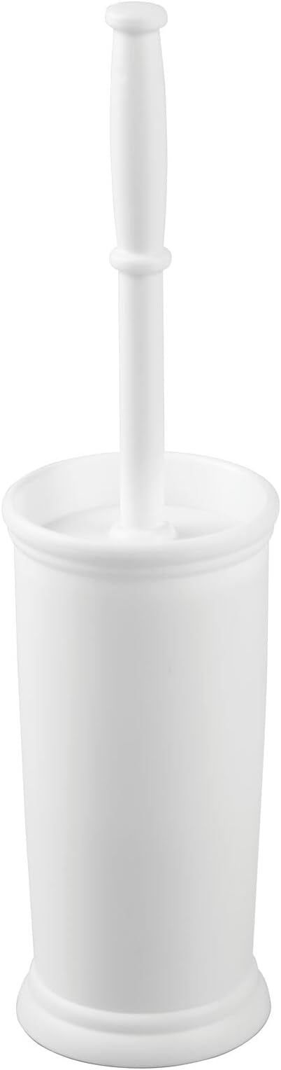 mDesign Toilet Bowl Brush and Holder - Covered Bathroom Brush - Standing Scrubber in Modern Holder - Compact, Space Saving, Deep Cleaning - White