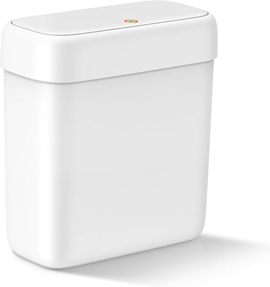 MOPALL Small Bathroom Trash Can with Lid, 3.2 Gallon / 11.5 L Slim Plastic Garbage Bin with Pop-Up Lid, Mini Waste Basket Can Dog Proof for Kitchen, Bedroom, Office, Laundry, Toilet, Rv, White