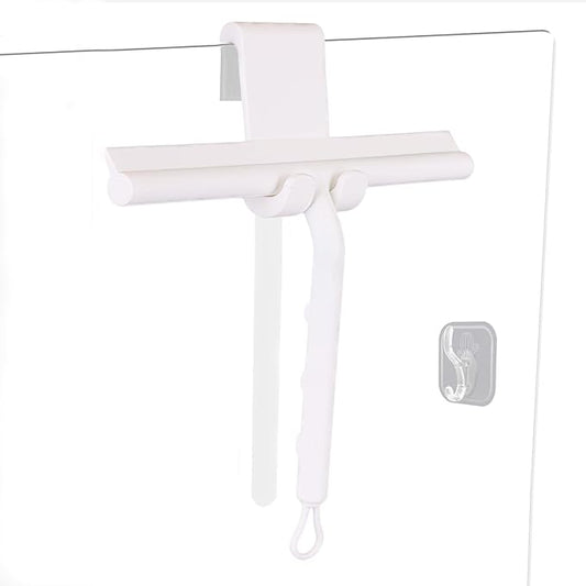 DEOFUXT Squeegee for Shower Glass Doors, Resilient Loop - No-Drill & Adhesive Hook, Silicone Shower Squeegee with Stainless Steel Core, Cleaning Tool for Home, Kitchen, Bathroom & Car - White