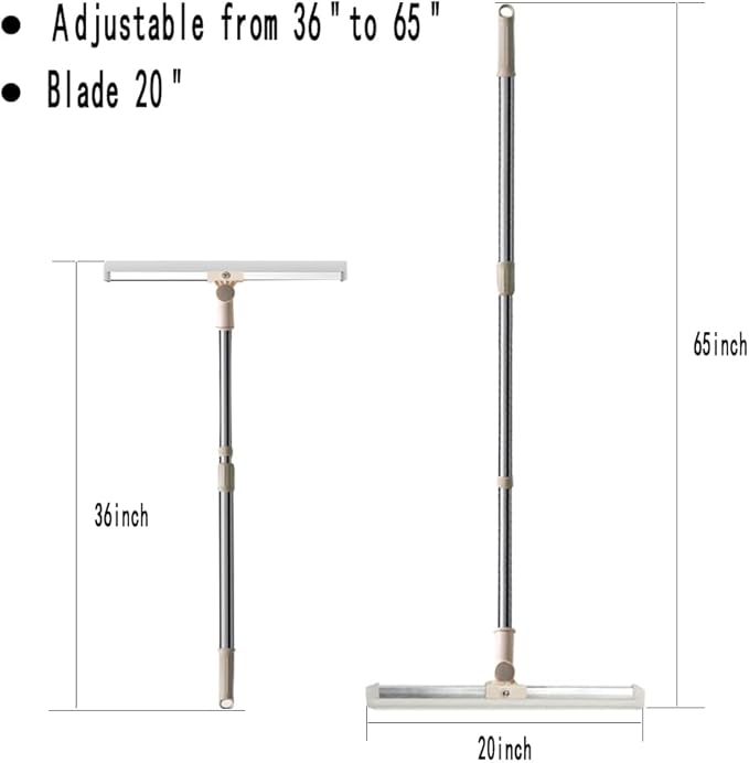 Floor Squeegee 65" Long Handles Adjustable Telescopic Pole Heavy Duty Broom 20" Apply to Shower Bathroom Kitchen Home Garage Tile Pet Hair Fur Floor Marble Glass Door Window Cleaning