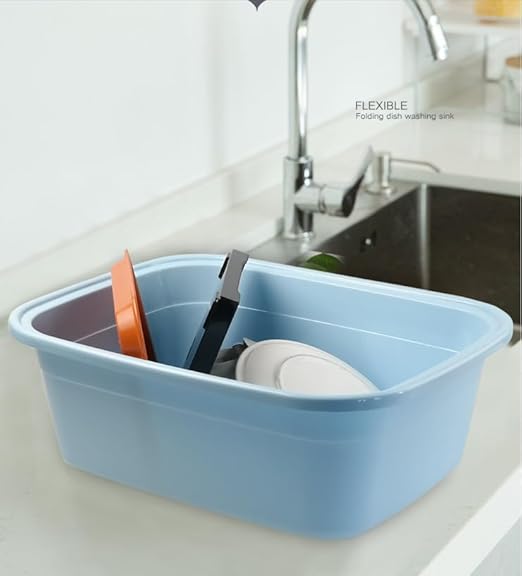 3-Pack 16 Quart Large Plastic Wash Basin, Rectangle Dish Pan, Blue