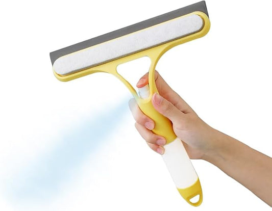 FZHZVVZPY 3 in 1 Window Cleaning Scraper, Window Squeegee with Sprayer, Window Cleaning Scraper for Windows, Walls, Car Windshields, Bathrooms, Kitchens, All-Purpose Window Cleaner Tool (Yellow)