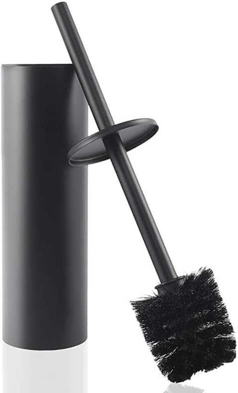 Free-Standing Toilet Brush and Holder Set Stainless Steel Toilet Bowl Cleaner Brush with Cover Metal Toilet Brush Holder for Bathroom (Matte Black)