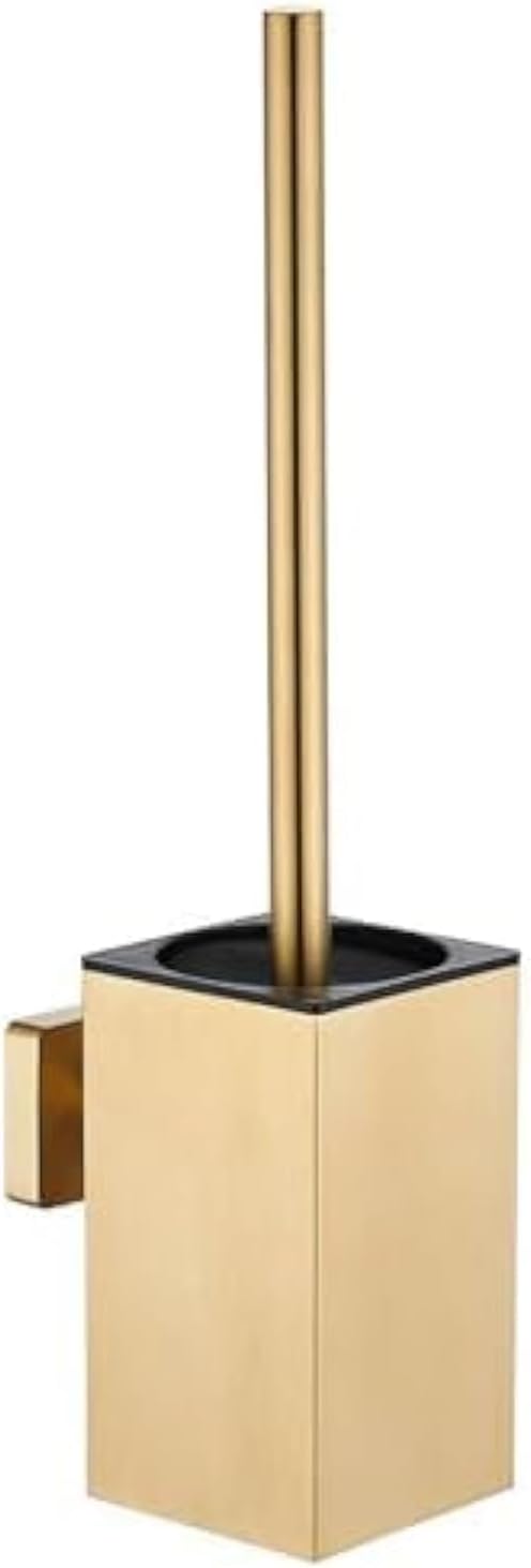 LSWYYP Toilet Bowl Brush and Holder Square,Stainless Steel Square Wall Mounted Toilet Bowl Brush with Lid,Cleaning Toilet Brush Set for Bathroom Brushed Gold