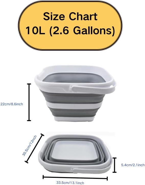 SAMMART 10L (2.6 Gallon) Collapsible Rectangular Handy Bucket (White/Grey, 1)