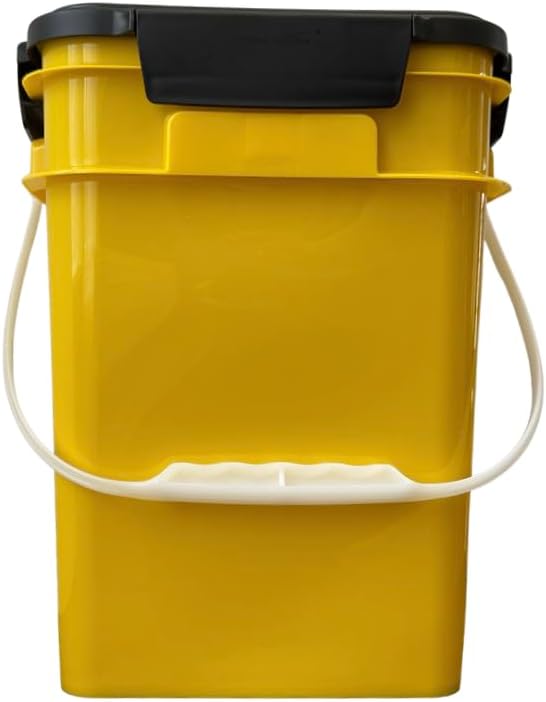 House Naturals 4 Gallon Square Buckets with lids- Made in USA Container- Pack of 10 (Yellow - Black lids)