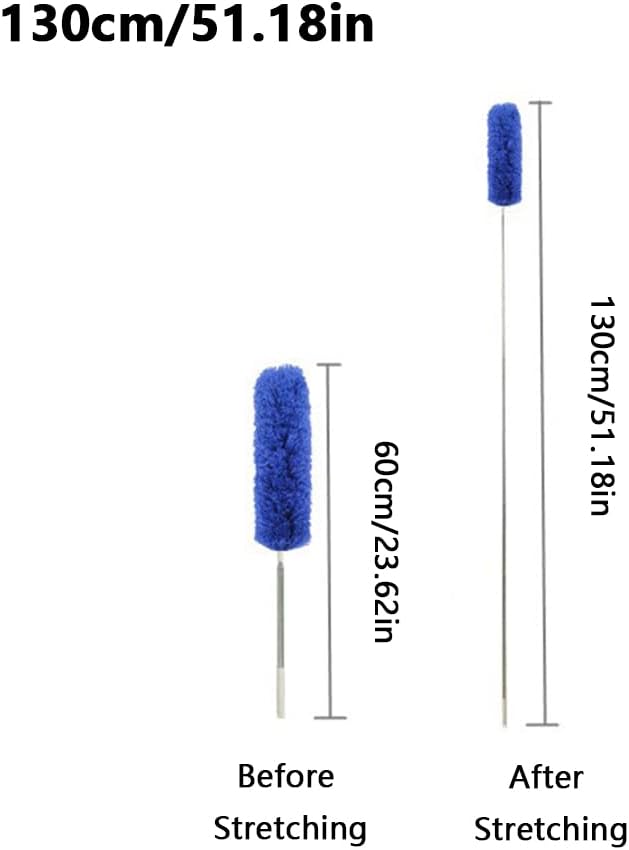 Ceiling Fan Feather Duster with Extension Pole, Cobweb & Corner Brush for Cleaning, Long Handle Aluminum Telescoping Pole, Washable, Blue, 250cm