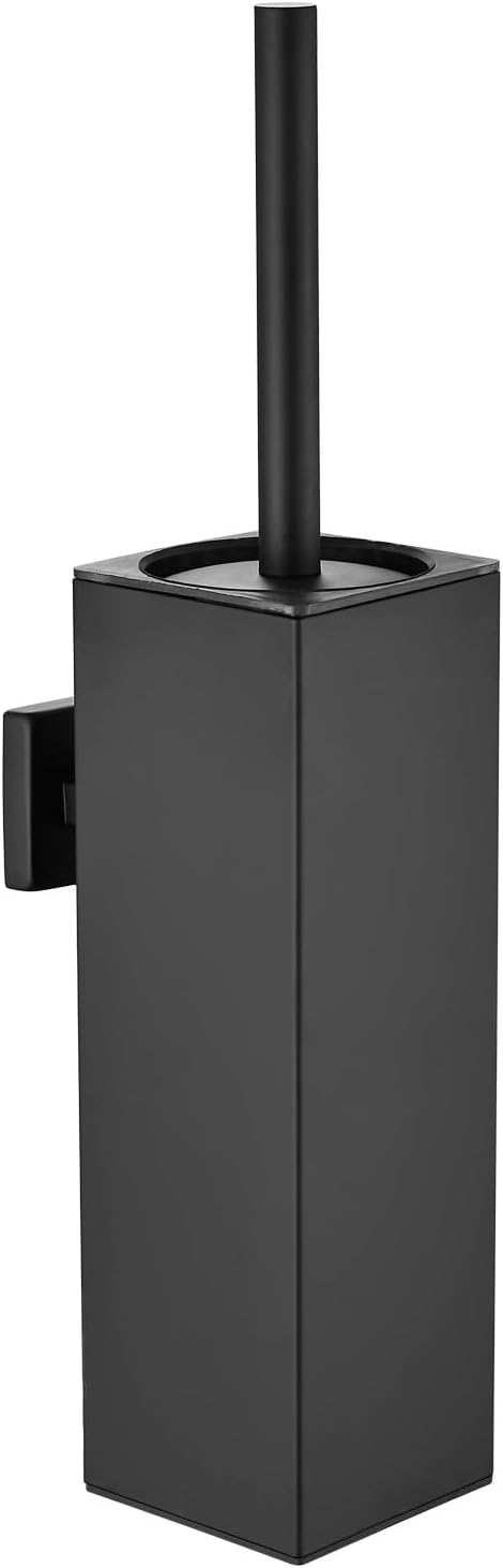 AIREMOEN Wall-Mounted Toilet Brush and Holder Set with Cleaning Brush Head, Splash Guard, and Drip Tray - Black