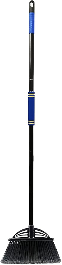 Xifando Four-Section Rod Long-Handled Broom,Heavy-Duty Broom, Angle Broom for Outdoor/Indoor（Black+Blue）