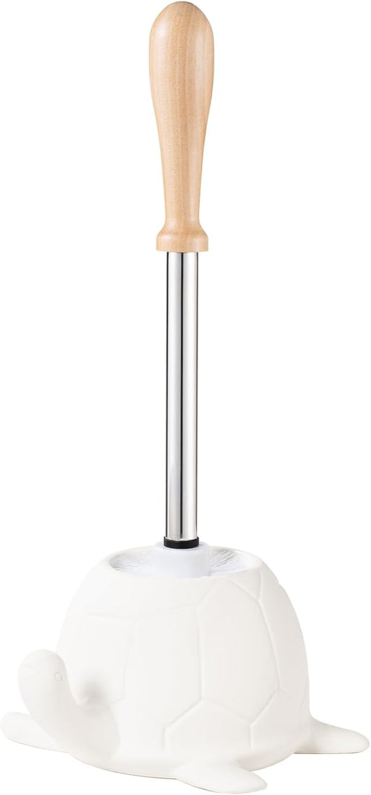 Turtle Base Toilet Brush and Holder Set - Ceramic Toilet Bowl Cleaner Brush, DIY-Paintable Toilet Base Bathroom Brush for Home & Commercial Use - White