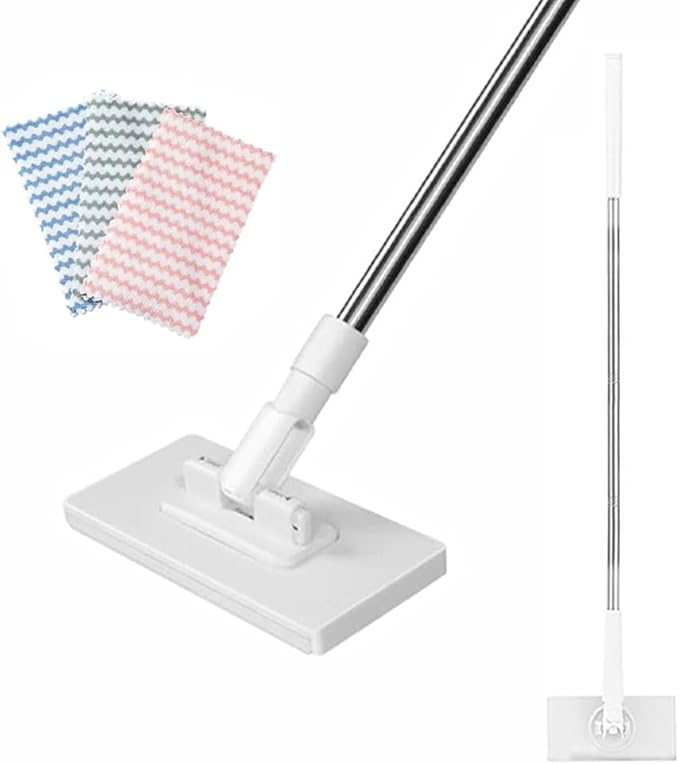 2026 Snap Grip Mini Mop Upgraded with 10 Pads| Zero Touch Hands-Free Cleaning Mop|27.5” & 36.5” Adjustable Handle Flat Dust Mop for Bathroom,Corners,Windows|No Wash, Wet & Dry Use (27.5”White)