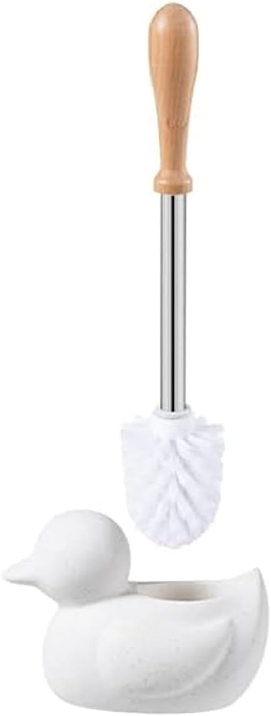 White Toilet Brush and Holder Set,Cute Duck Bathroom Decor, Non-Slip Handle Toilet Bowl Brush, Practical Bathroom Accessories Cleaning Tools Set
