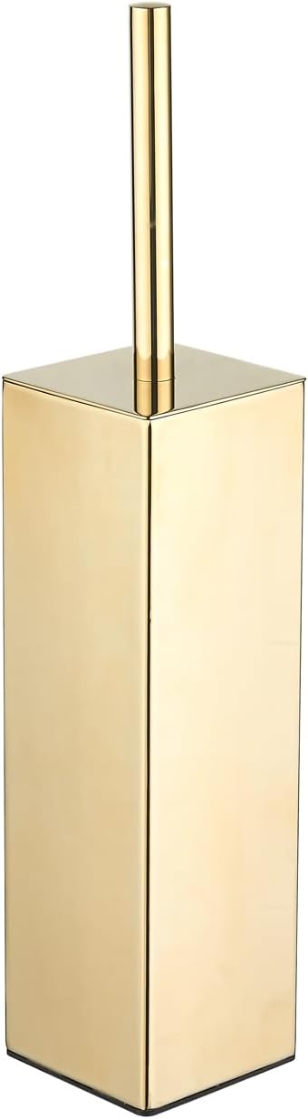 Kelirol Gold Square Stainless Steel Toilet Brush with Holder, 304 Modern Toilet Brush Set – Rust Resistant, Long Handle, Replacement Heads, Floor Standing Bathroom Toilet Cleaning Brush