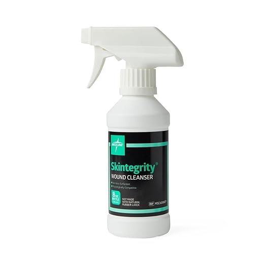 Medline Skintegrity Wound Cleanser, 8 ounce Spray Bottle, for wound cleaning, debridement, removing protein, pressure injuries, infected wounds, spray can be adjusted from mist to stream, Case of 6