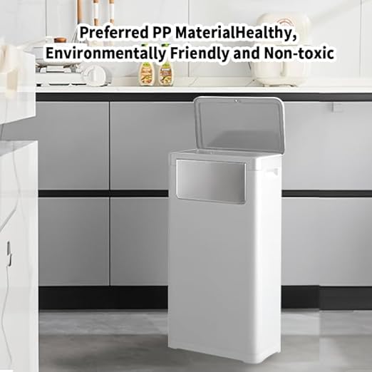 WanWanKa Trash Can with Lid, Large Tall 8 Gallon Commercial Trash Can, Plastic Waste Bin with Press top Lid, White Garbage Can Suitable for Kitchen, Bathroom, Bedroom, Living Room, Office