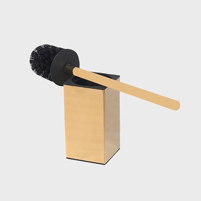 Freestanding Toilet Brush and Holder Set Stainless Steel Toilet Bowl Cleaners Square Modern Toilet Brush Heavy Duty Bathroom Accessories (Brushed Gold)