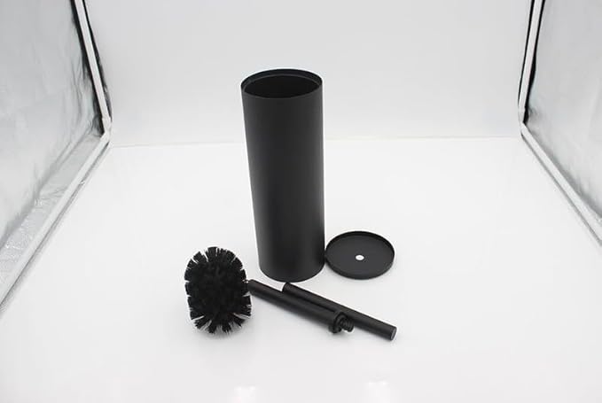 Free-Standing Toilet Brush and Holder Set Stainless Steel Toilet Bowl Cleaner Brush with Cover Metal Toilet Brush Holder for Bathroom (Matte Black)