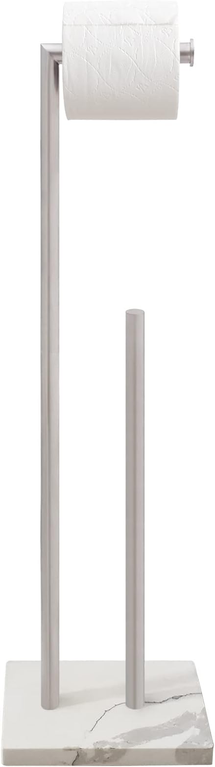 Gzila Free Standing Toilet Paper Holder Stand with Reserve, Heavy Weighted Marble Base Design, Bathroom Stands Tissue Rolls Holder, 304 Stainless Steel Brushed Nickel