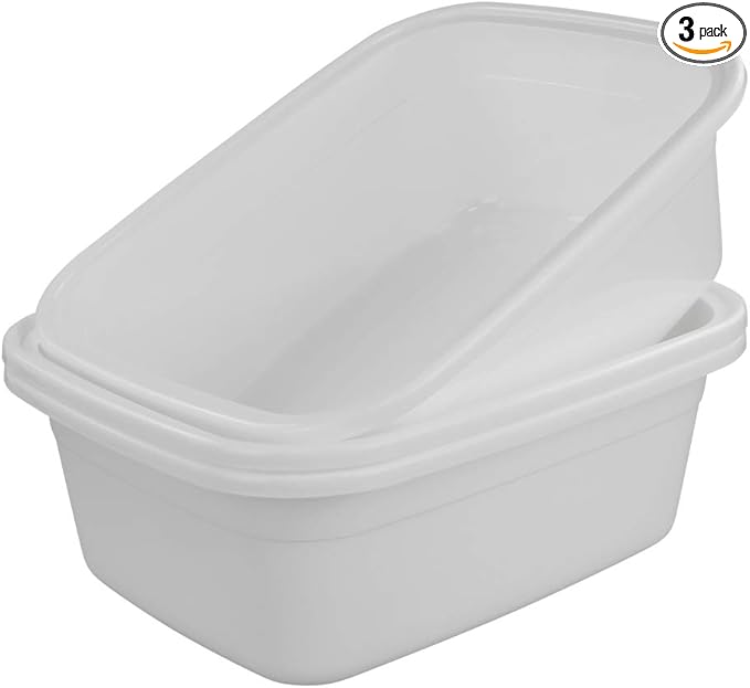 3-pack 18 Quart Dish Pan Wash Basin, Large Dish Tub, White