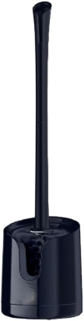 Wall Mounted Toilet Brush Set with No-Drill Adhesive & Drip-Free Tray Space-Saving Toilet Cleaning Brush Holder Deep CleansNoMessStorageSlides Under Sinks (Black)